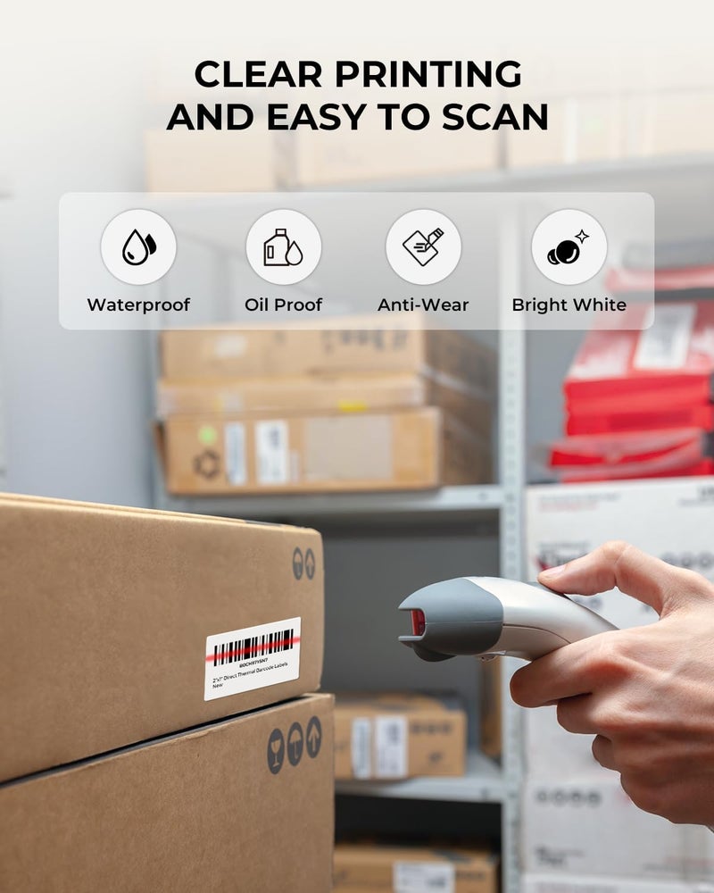 MUNBYN 2x1In Thermal Sticker Labels, Address Barcode Self-Adhesive Label Paper for Direct Thermal Printer and Business, Multi-Purpose Shipping Mailing Name Rectangle White Stickers,1000 Sheets/Roll - Image 3